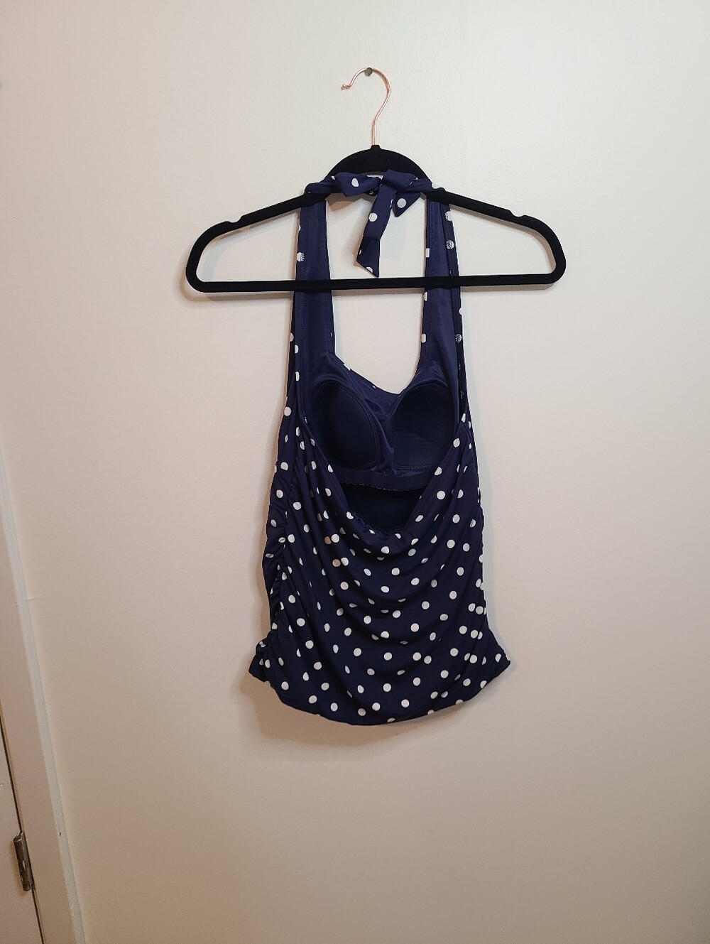 Land's End Navy Polka Dot Tied-Halter Feminine Swim Tankini Size 6 - Picture 4 of 8